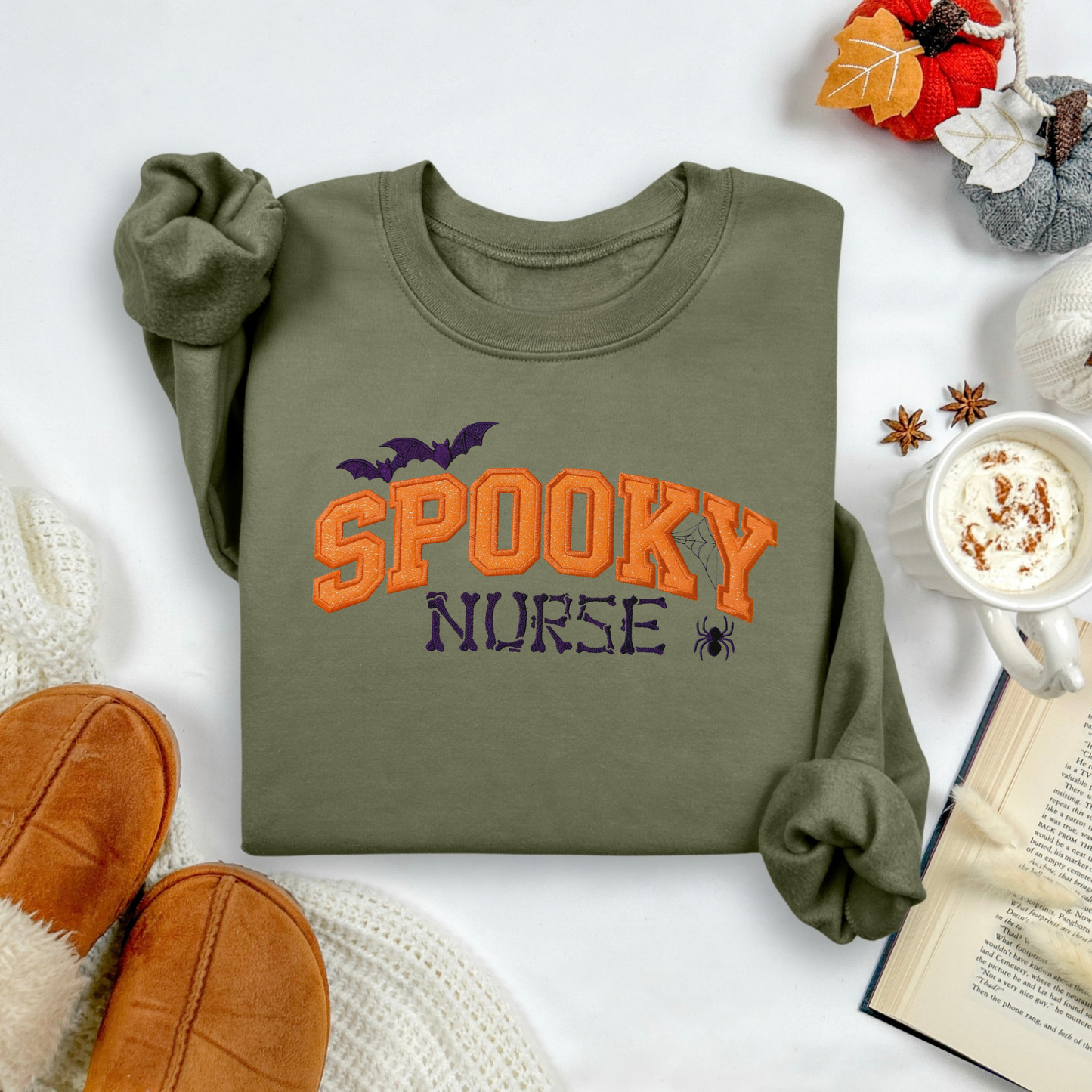 Spooky Nurse Glitter Embroidered Sweatshirt