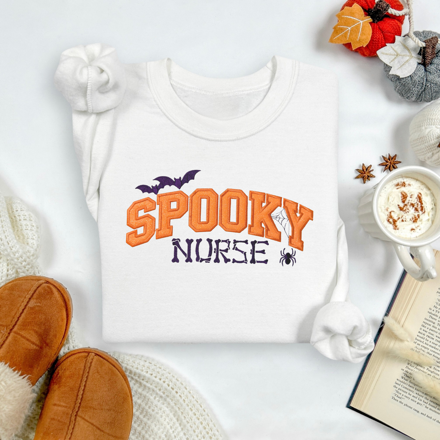Spooky Nurse Glitter Embroidered Sweatshirt