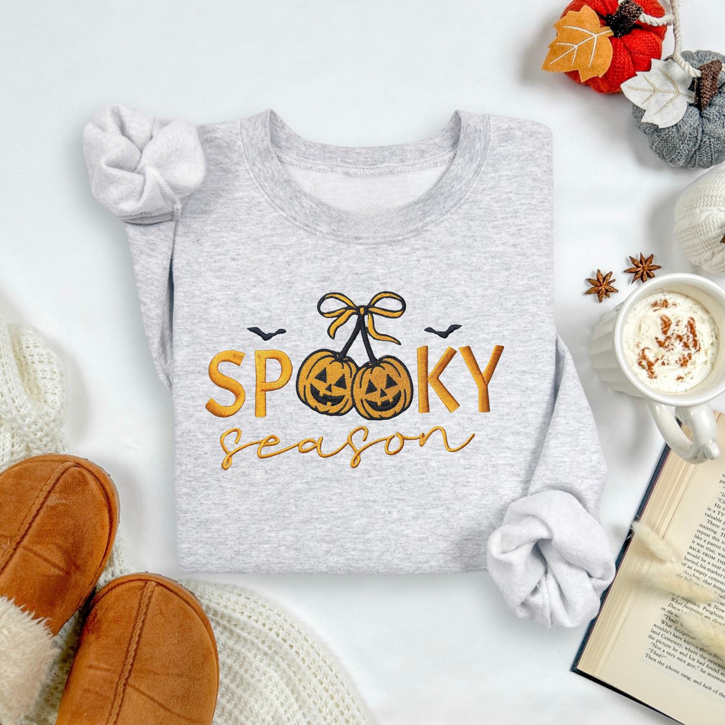 Cherry Pumpkins Spooky Season Embroidered Sweatshirt
