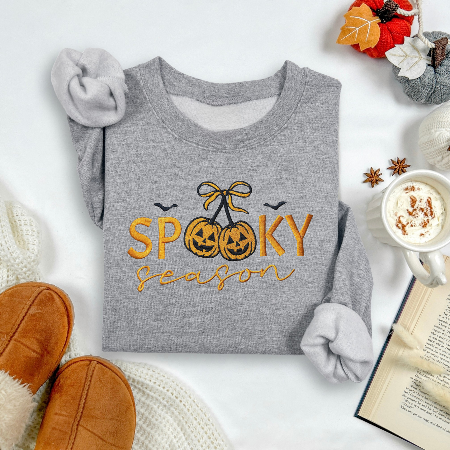 Cherry Pumpkins Spooky Season Embroidered Sweatshirt