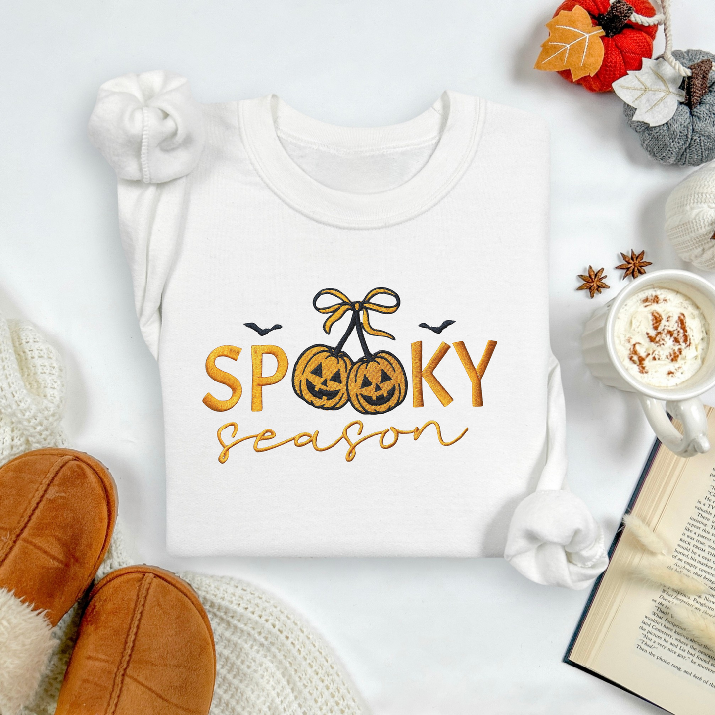 Cherry Pumpkins Spooky Season Embroidered Sweatshirt
