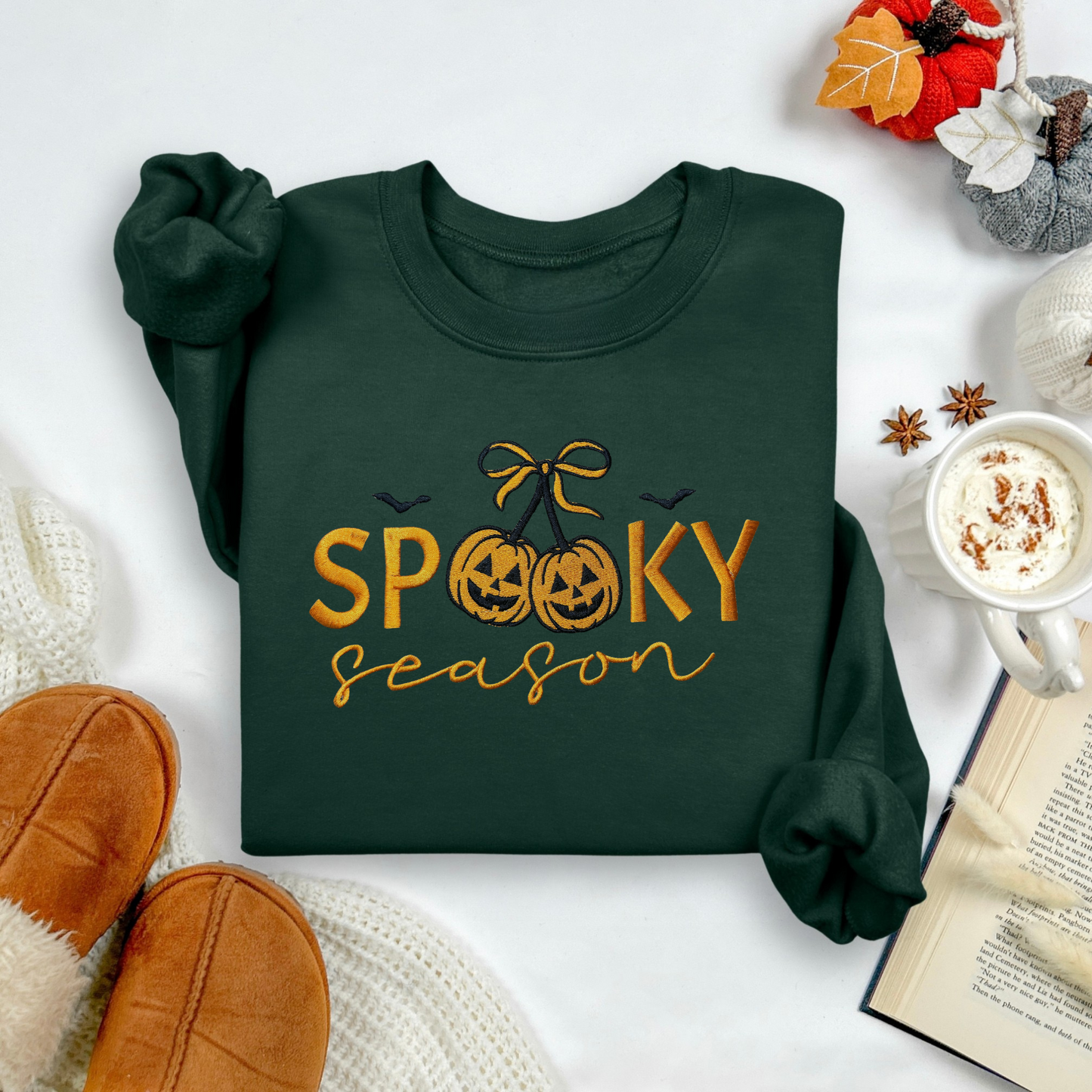 Cherry Pumpkins Spooky Season Embroidered Sweatshirt