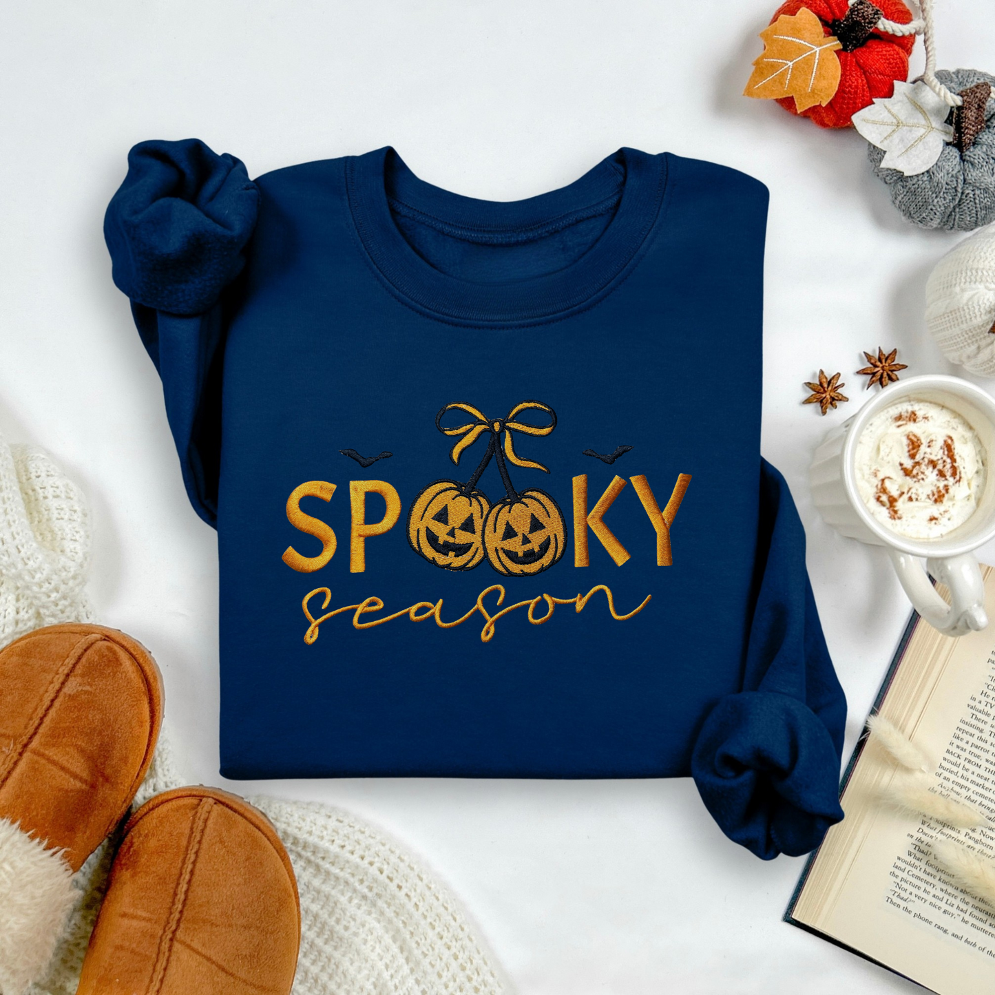 Cherry Pumpkins Spooky Season Embroidered Sweatshirt