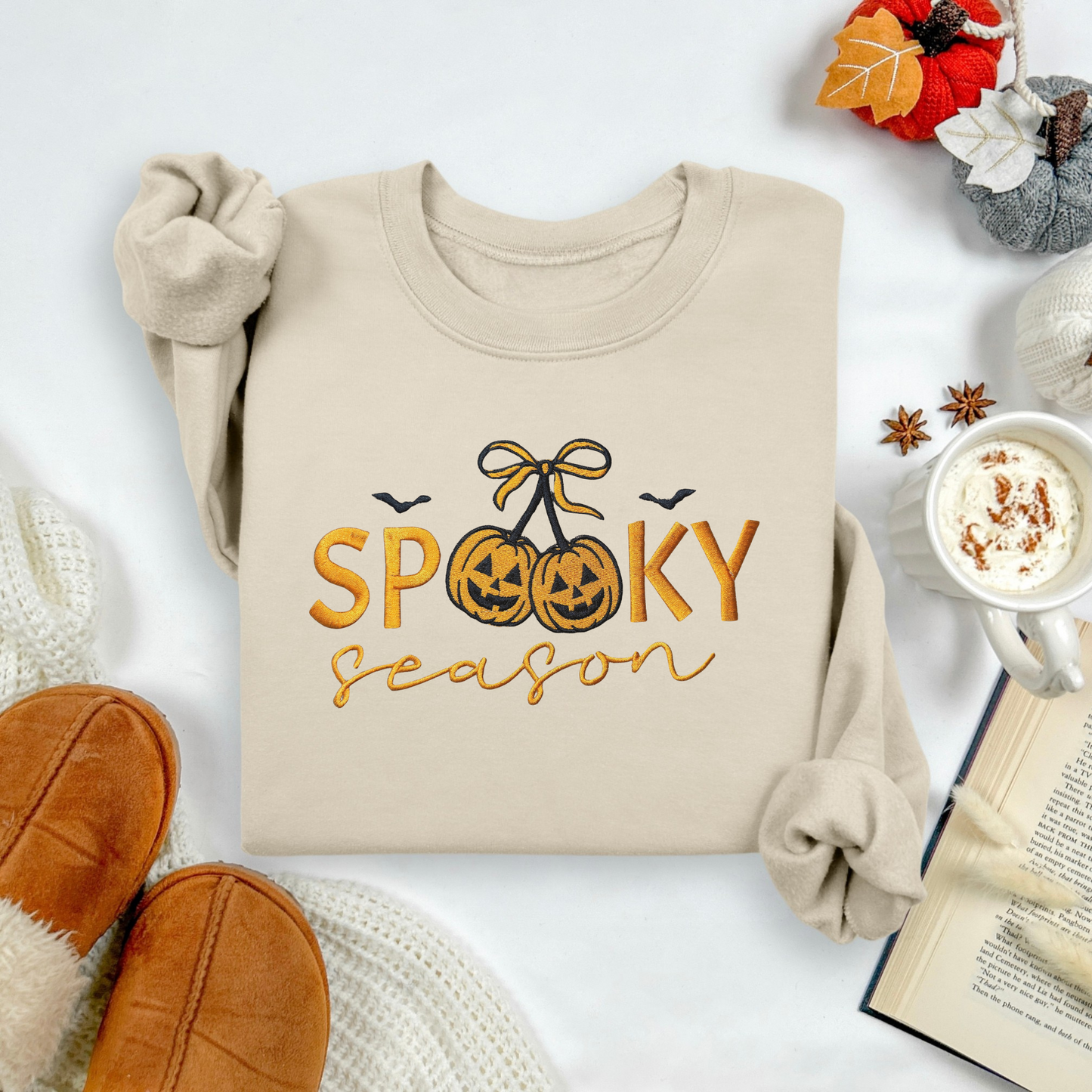 Cherry Pumpkins Spooky Season Embroidered Sweatshirt