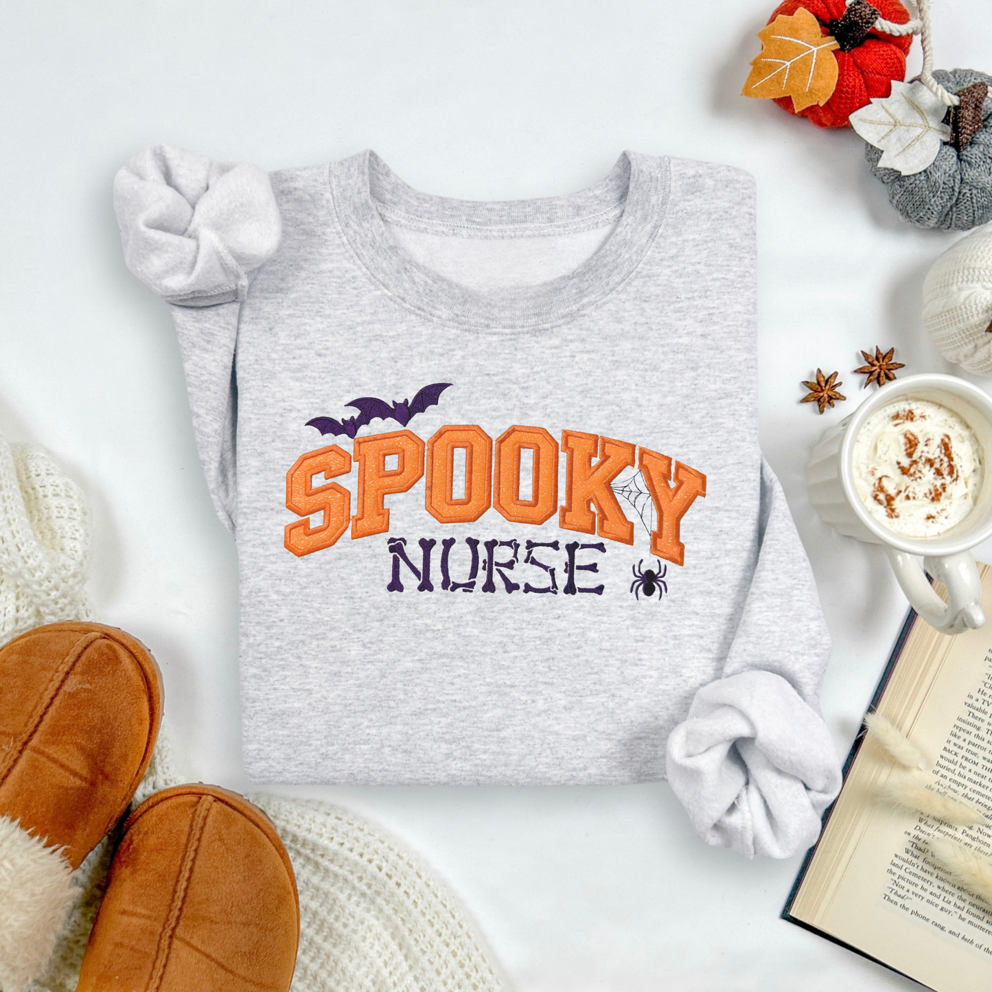 Spooky Nurse Glitter Embroidered Sweatshirt