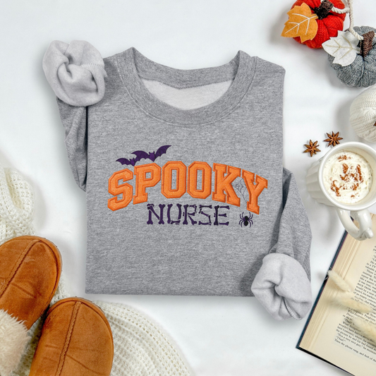 Spooky Nurse Glitter Embroidered Sweatshirt