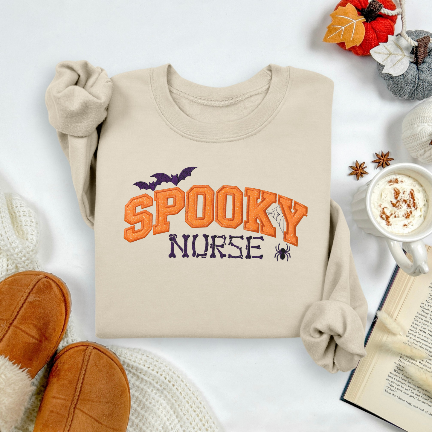 Spooky Nurse Glitter Embroidered Sweatshirt