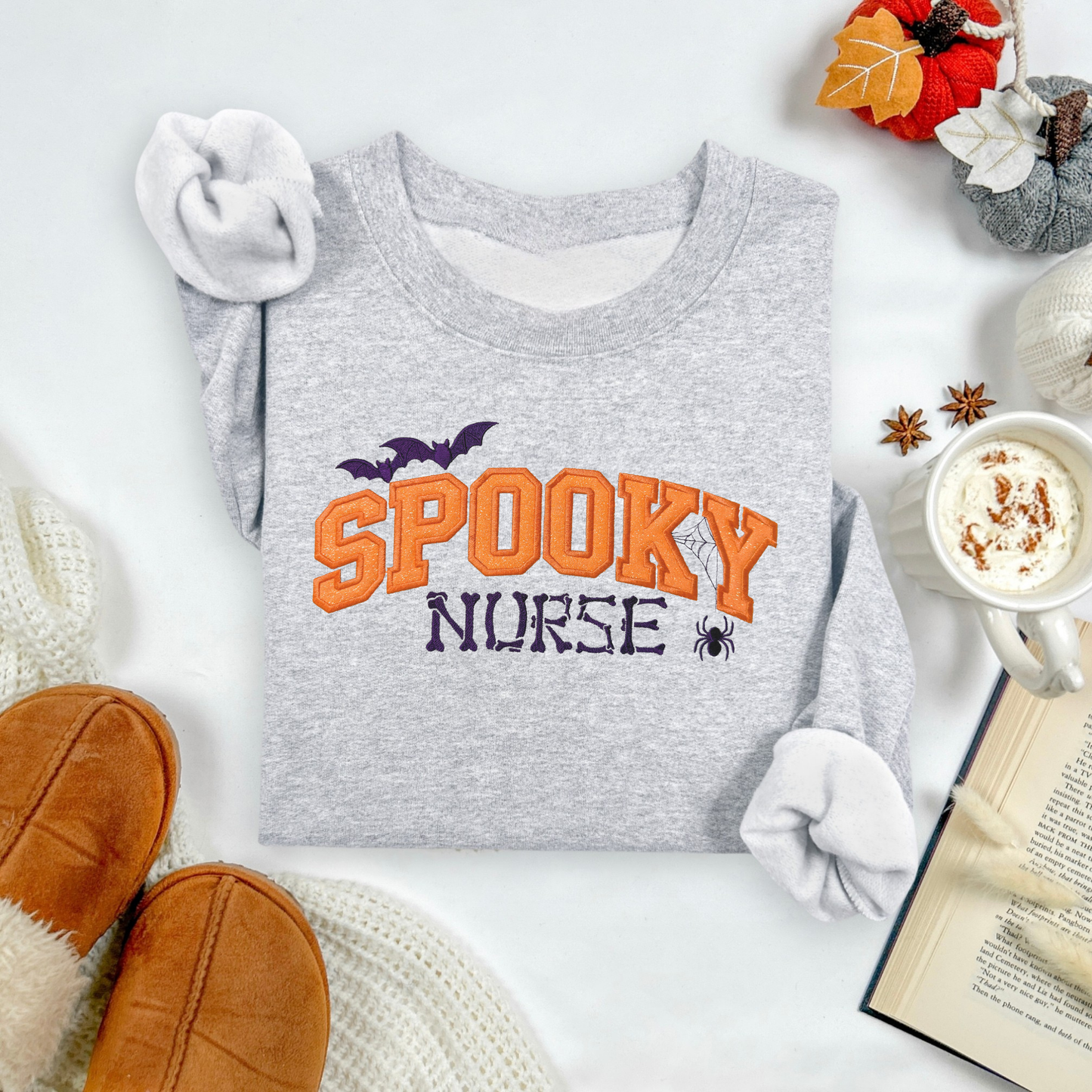 Spooky Nurse Glitter Embroidered Sweatshirt