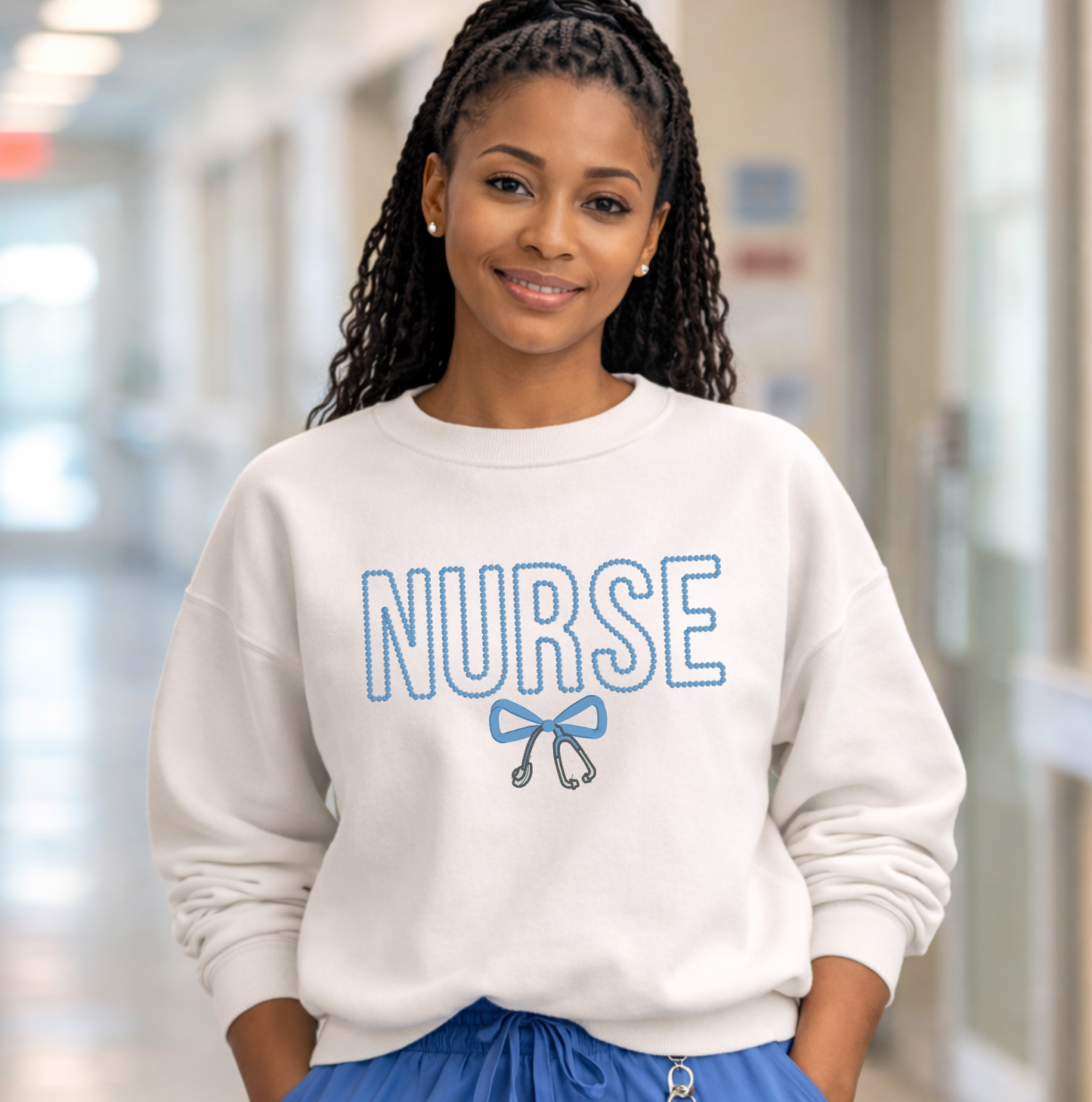 Dotted Nurse Embroidered Crewneck