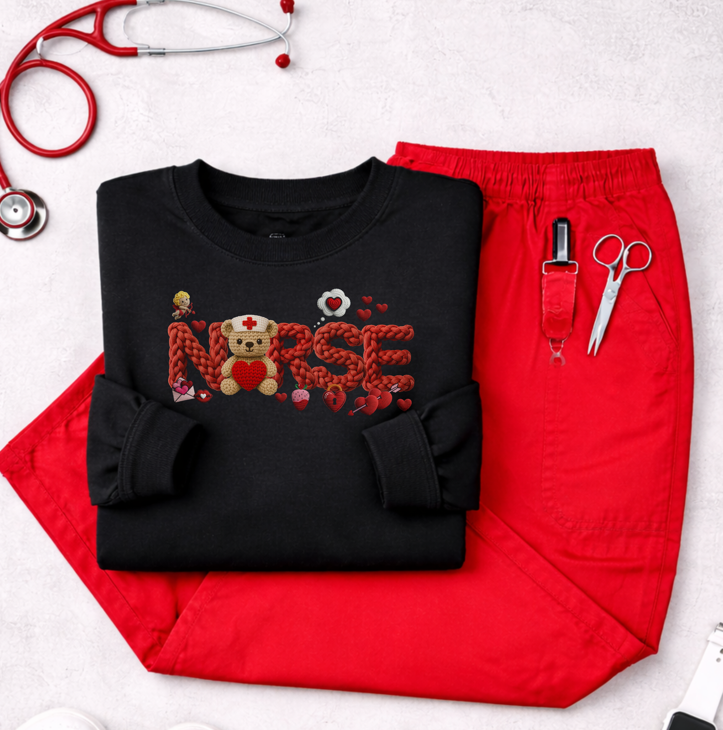 Nurse Faux Embroidery Graphic Shirt