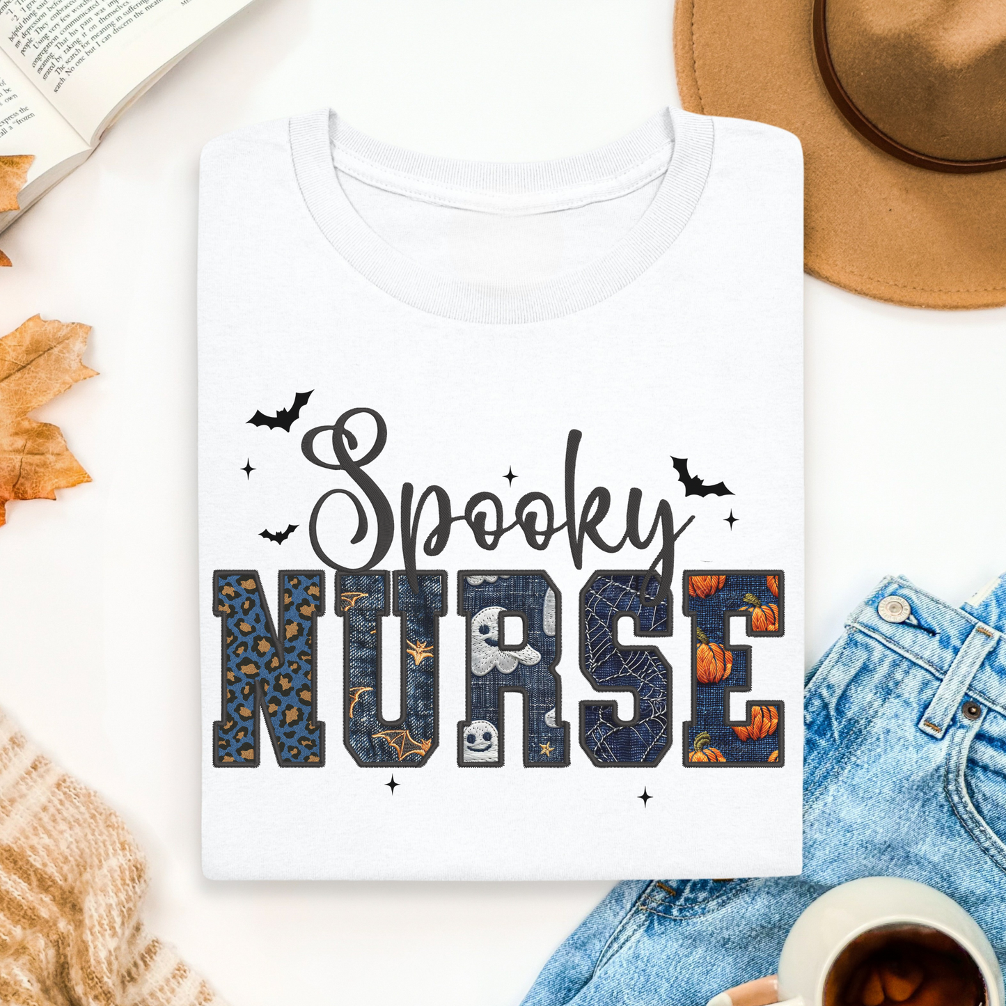 Faux Embroidery Fall Nurse Shirt