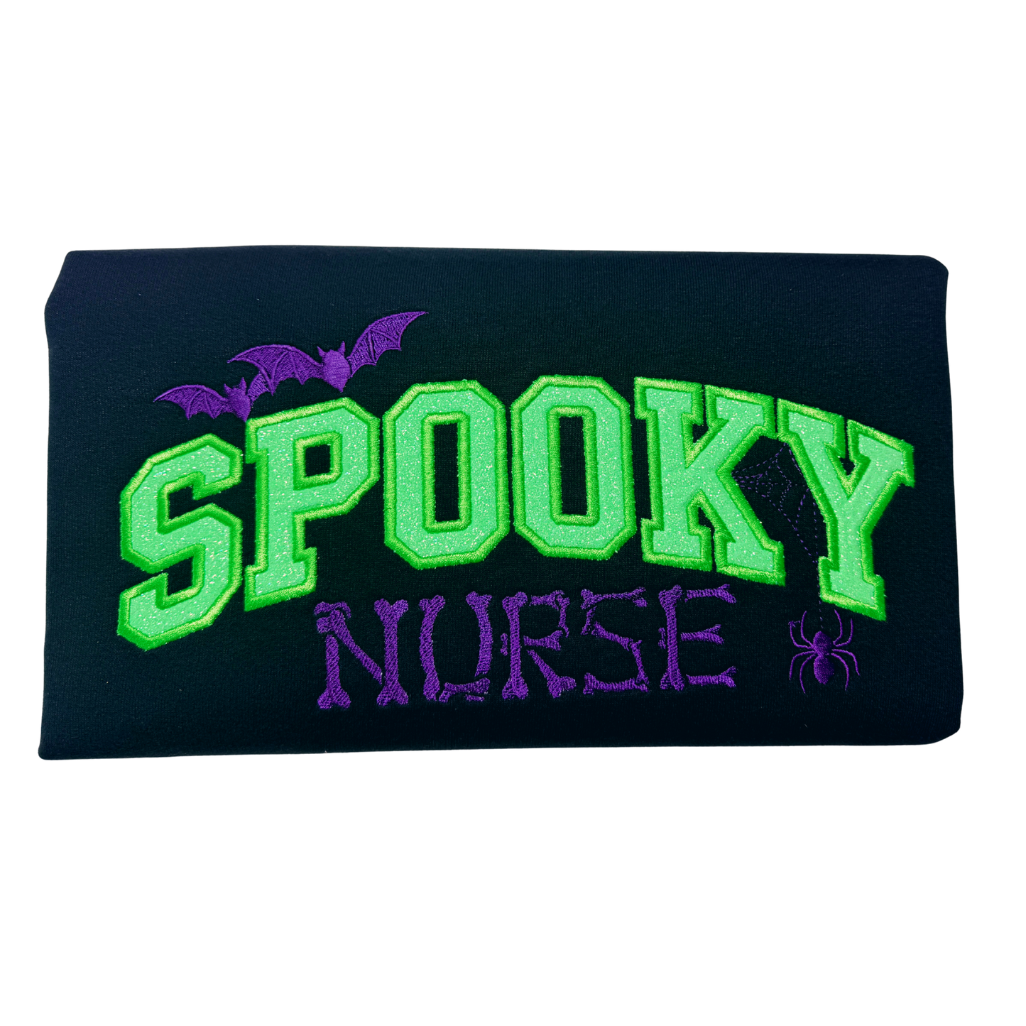 Spooky Nurse Glitter Embroidered Sweatshirt