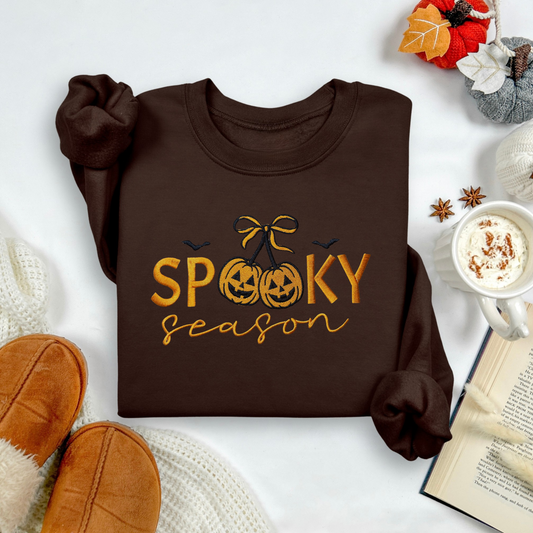 Cherry Pumpkins Spooky Season Embroidered Sweatshirt