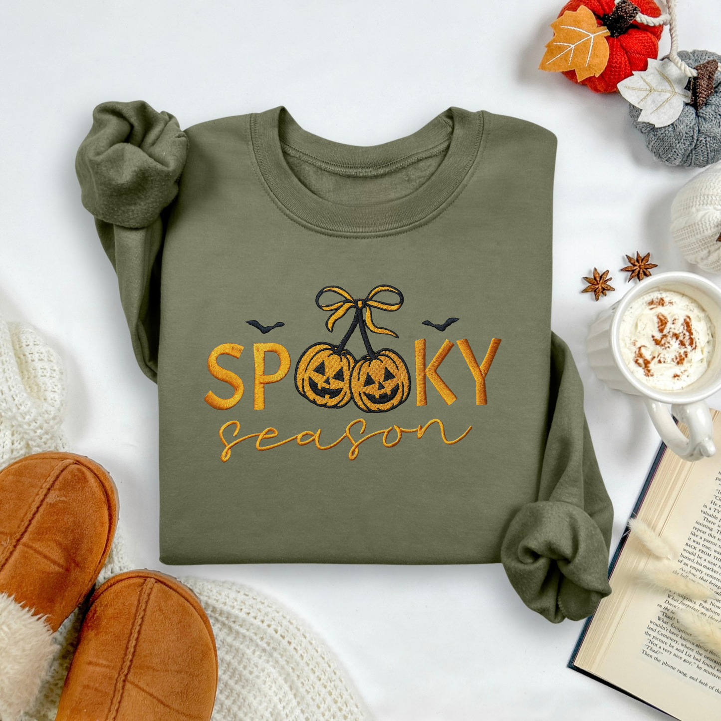 Cherry Pumpkins Spooky Season Embroidered Sweatshirt
