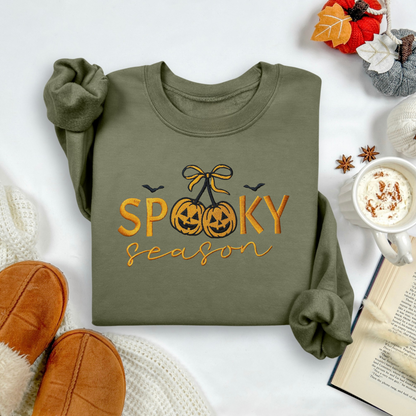 Cherry Pumpkins Spooky Season Embroidered Sweatshirt